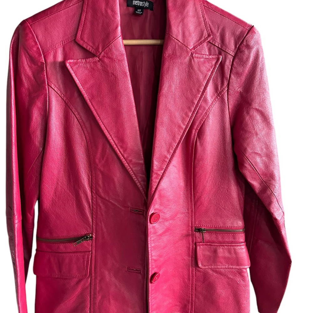SOLD Vintage Red Leather Blazer Jacket